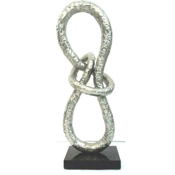 Metal INFINITY LOOP KNOT Art SCULPTURE Onyx Marble Base 16" Silver Over Brass - Picture 1 of 6
